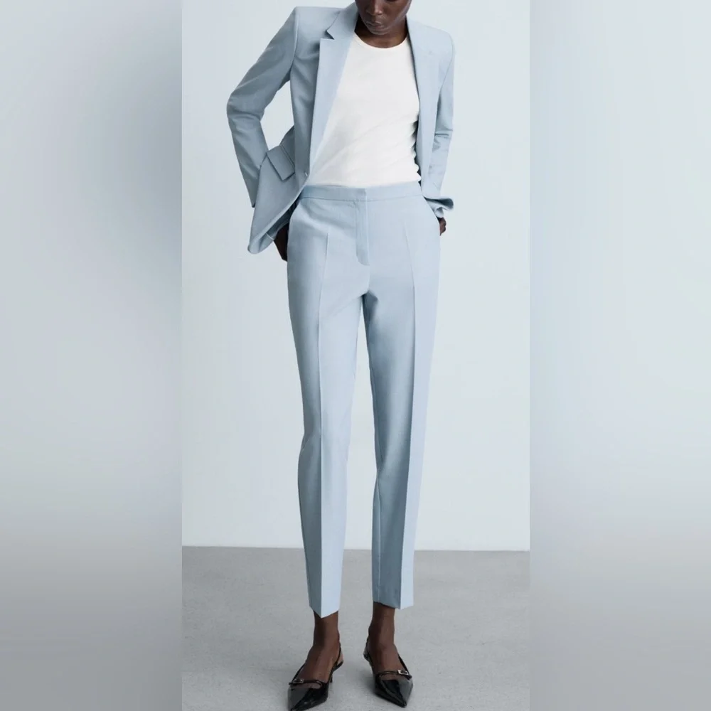Mango Blue Trousers with Elegant Draped Design NWT - Size 8
